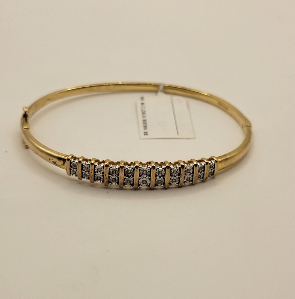 Sterling silver 925 Sun with 14k overlay Clamp With Diamond Chips bracelet